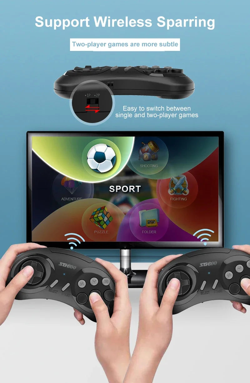 4K SG800 Retro Game Console Wireless Console 2.4G Built-in 5000 Classic Games Controller Gamepad Video Stick for Sega Mega Drive