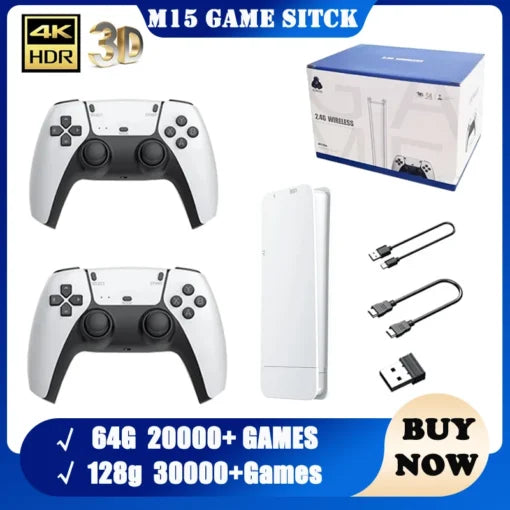 M15 Game Stick Mini TV Handheld Game Console Wireless Gamepads Video Game 128G 30000+ Retro Game HD Output Two-player for PS1 Et
