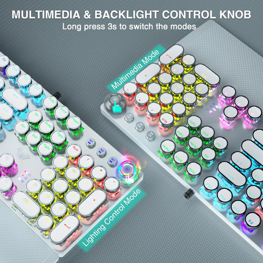 F2088 Mechanical Keyboard Round 104 keys Blue Mechanical Switch Gaming Keyboard RGB Backlit Ergonomic Design