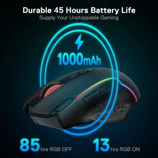 Redragon M810 Pro Wireless Gaming Mouse, 10000 DPI Wired Gamer Mouse w/ Rapid Fire Key, 8 Macro Buttons, Black/White Mouse